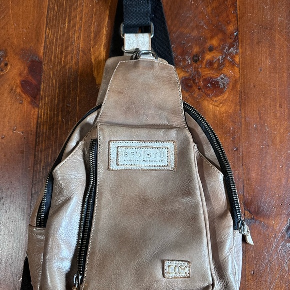 BED|STU Accessories - BED|STU Taupe Leather Sling Belt Bag with Black Strap